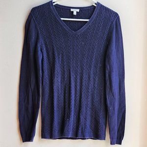 Talbots Navy/Purple Cable Knit V-Neck Sweater Size Small